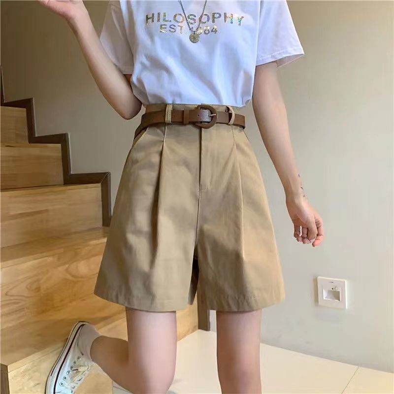 Jiashucheng Quần Short Cotton Nguyên Chất Mỏng Dáng Rộng Lưng Cao Phong Cách Mới Đơn Giản Dễ Phối Đồ Cho Nữ @ -
