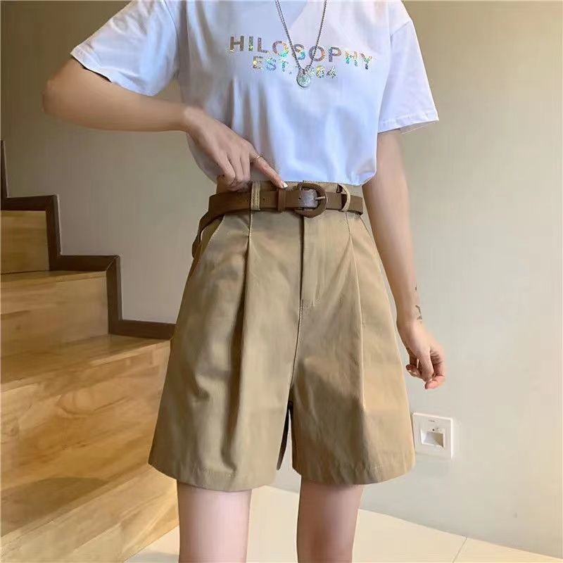 Jiashucheng Quần Short Cotton Nguyên Chất Mỏng Dáng Rộng Lưng Cao Phong Cách Mới Đơn Giản Dễ Phối Đồ Cho Nữ @ -