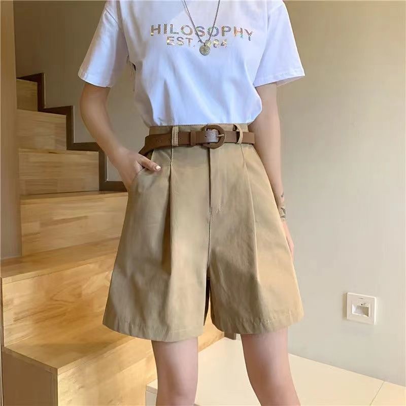 Jiashucheng Quần Short Cotton Nguyên Chất Mỏng Dáng Rộng Lưng Cao Phong Cách Mới Đơn Giản Dễ Phối Đồ Cho Nữ @ -