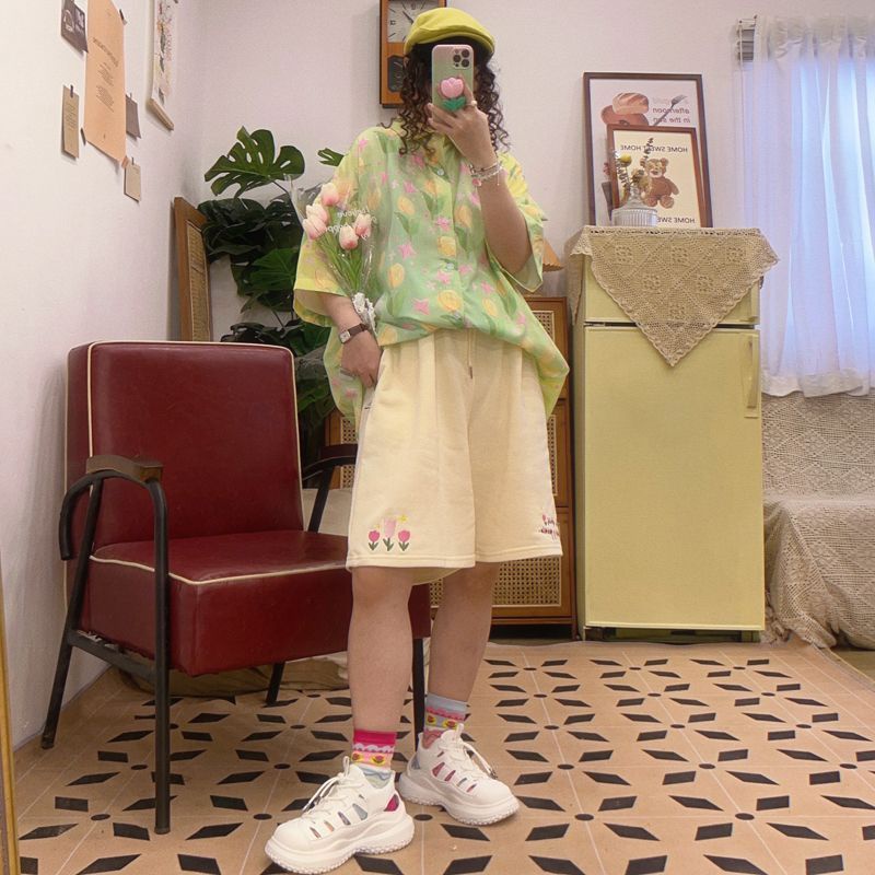 Jiashucheng Quần Short Thể Thao Dáng Rộng Dài Qua Gối Phong Cách Hàn Quốc Thời Trang Mùa Hè Cho Nữ