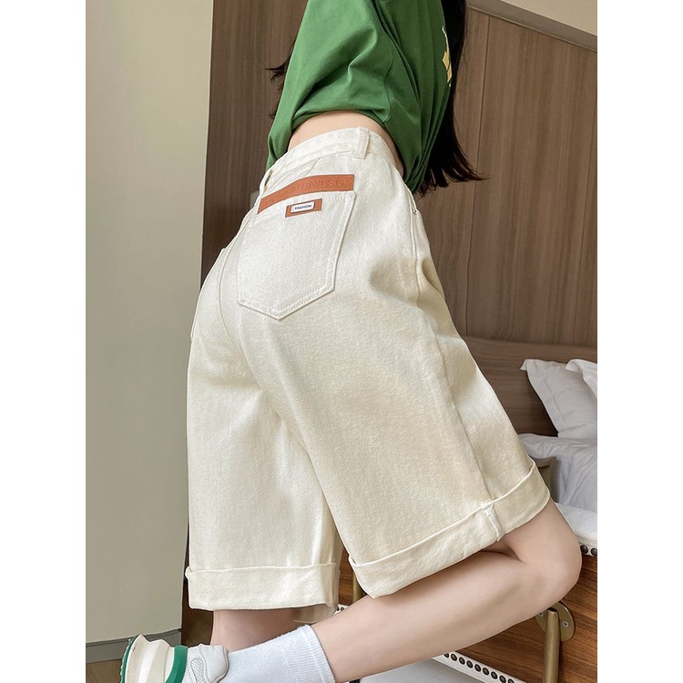 Jiashucheng Quần Short Denim Màu Trắng Năm Tấc Lưng Cao Cỡ Lớn Thời Trang Mùa Hè 2023 Mới Cho Nữ