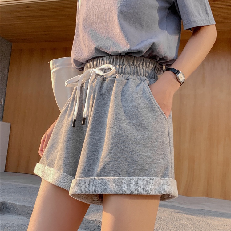 Jiashucheng Quần Short Lưng Cao Dáng Rộng Màu Xám Đen Thời Trang Mùa Hè Xinh Xắn Cho Nữ