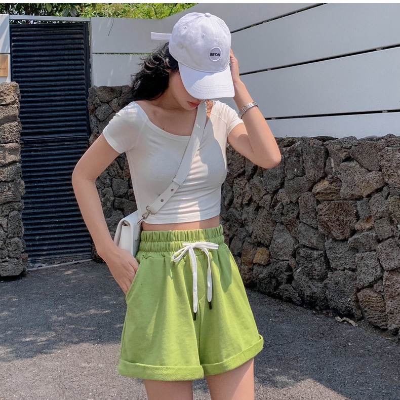 Jiashucheng Quần Short Lưng Cao Dáng Rộng Màu Xám Đen Thời Trang Mùa Hè Xinh Xắn Cho Nữ