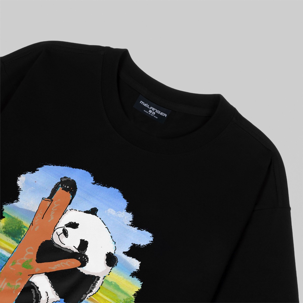 Áo thun tay lỡ Nam,Nữ Mélanger Gấu Trúc Leo Trèo oversize cotton, cổ bo tròn 240gsm thoáng mát