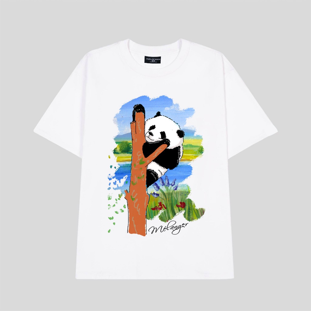 Áo thun tay lỡ Nam,Nữ Mélanger Gấu Trúc Leo Trèo oversize cotton, cổ bo tròn 240gsm thoáng mát