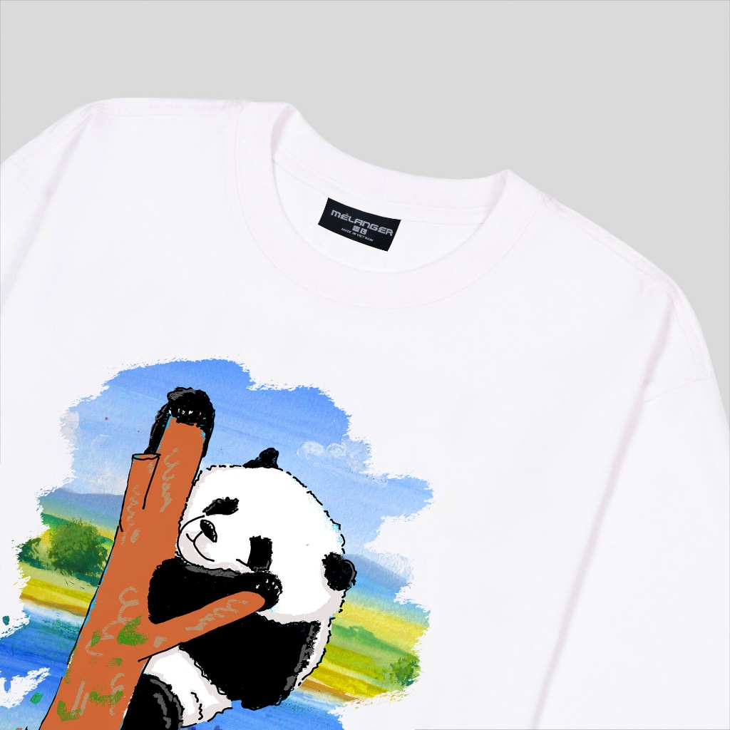 Áo thun tay lỡ Nam,Nữ Mélanger Gấu Trúc Leo Trèo oversize cotton, cổ bo tròn 240gsm thoáng mát