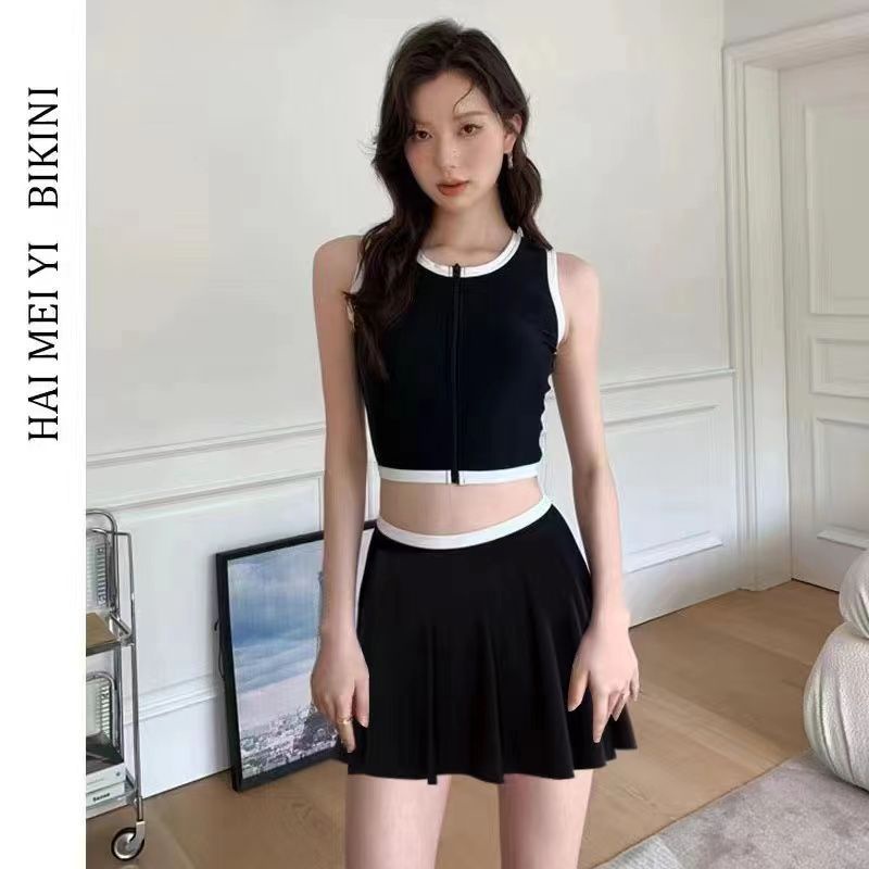 Shuizijiao Đồ Bơi Một Mảnh Che Bụng Màu Đen Chất Lượng Cao Phong Cách Đi Biển Cho Nữ