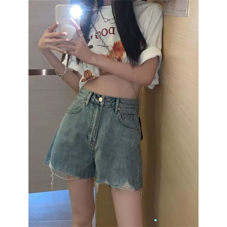 Jiashucheng Quần Short Denim Lưng Cao Ống Rộng Size Lớn Thời Trang Mùa Hè Hàng Mới Dành Cho Bạn Nữ