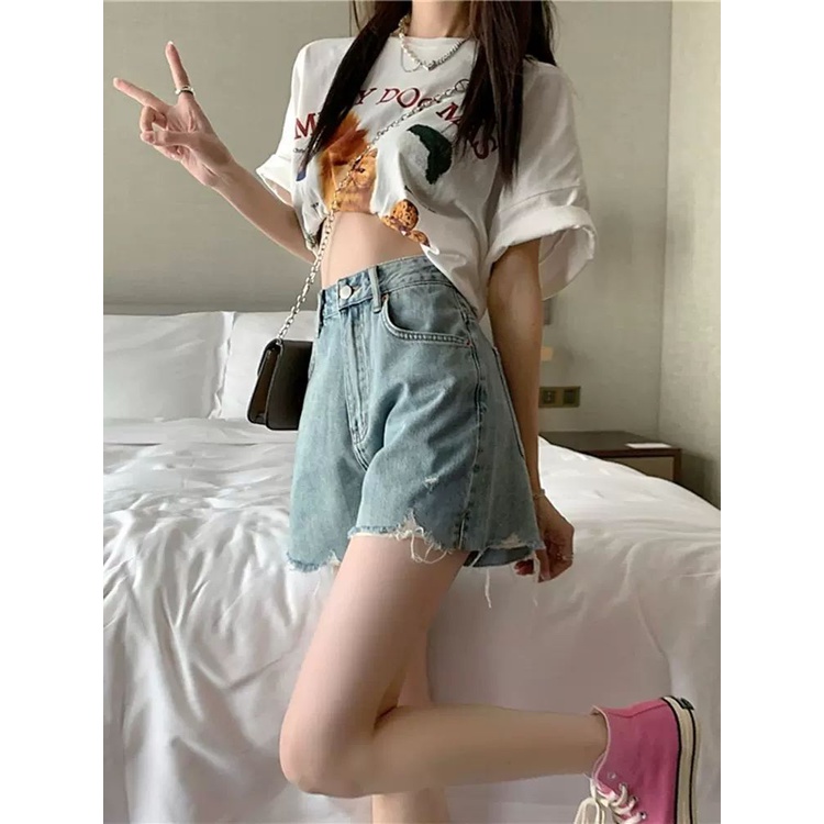 Jiashucheng Quần Short Denim Lưng Cao Ống Rộng Size Lớn Thời Trang Mùa Hè Hàng Mới Dành Cho Bạn Nữ