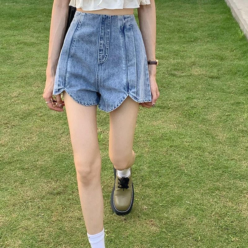 Jiashucheng Influencer Quần Short Denim Dáng Chữ a Lưng Cao Dáng Rộng Phong Cách Hàn Quốc Thời Trang Mùa Hè Dễ Phối Đồ Cho Nữ