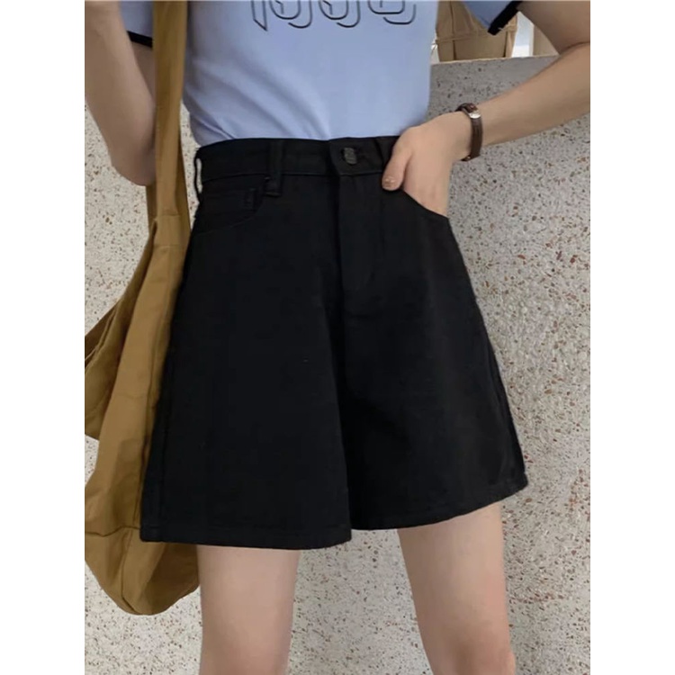 Jiashucheng Quần Short Denim Màu Trắng Ống Rộng Lưng Cao Phong Cách Hàn Quốc Thời Trang Mùa Hè Cho Nữ