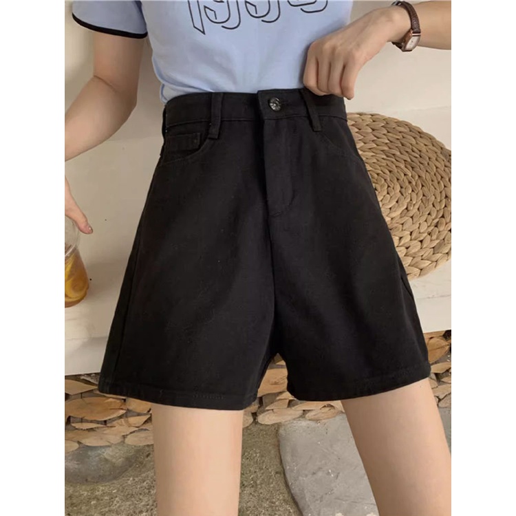 Jiashucheng Quần Short Denim Màu Trắng Ống Rộng Lưng Cao Phong Cách Hàn Quốc Thời Trang Mùa Hè Cho Nữ