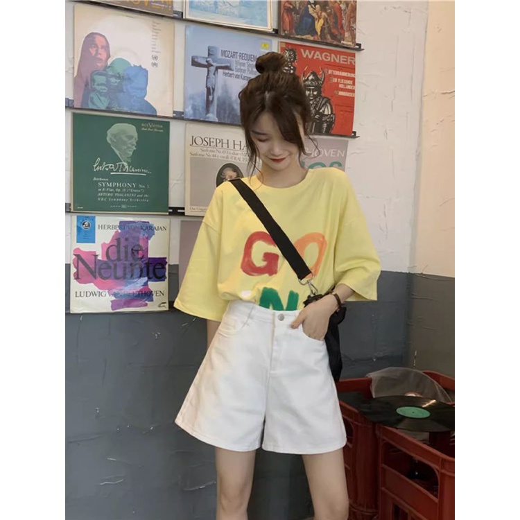 Jiashucheng Quần Short Denim Màu Trắng Ống Rộng Lưng Cao Phong Cách Hàn Quốc Thời Trang Mùa Hè Cho Nữ