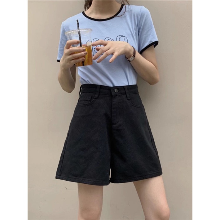 Jiashucheng Quần Short Denim Màu Trắng Ống Rộng Lưng Cao Phong Cách Hàn Quốc Thời Trang Mùa Hè Cho Nữ