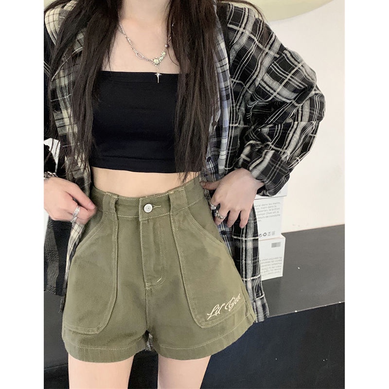 Jiashucheng Quần Short Denim Chữ a Lưng Cao Phong Cách Retro Mỹ Thời Trang Mùa Hè Hàng Mới Dành Cho Bạn Nữ