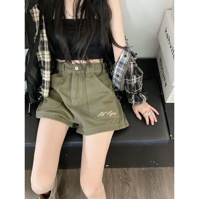 Jiashucheng Quần Short Denim Chữ a Lưng Cao Phong Cách Retro Mỹ Thời Trang Mùa Hè Hàng Mới Dành Cho Bạn Nữ