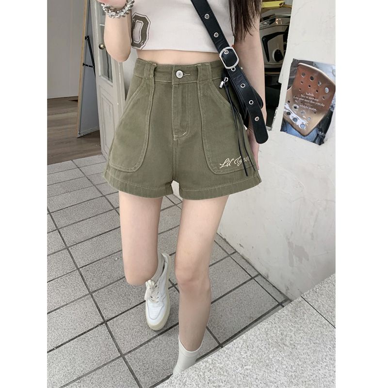 Jiashucheng Quần Short Denim Chữ a Lưng Cao Phong Cách Retro Mỹ Thời Trang Mùa Hè Hàng Mới Dành Cho Bạn Nữ