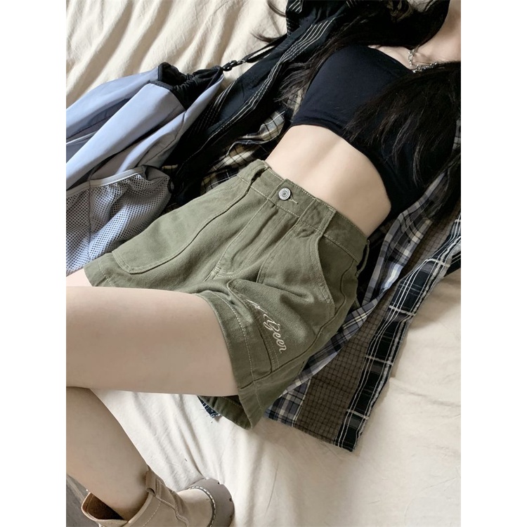 Jiashucheng Quần Short Denim Chữ a Lưng Cao Phong Cách Retro Mỹ Thời Trang Mùa Hè Hàng Mới Dành Cho Bạn Nữ