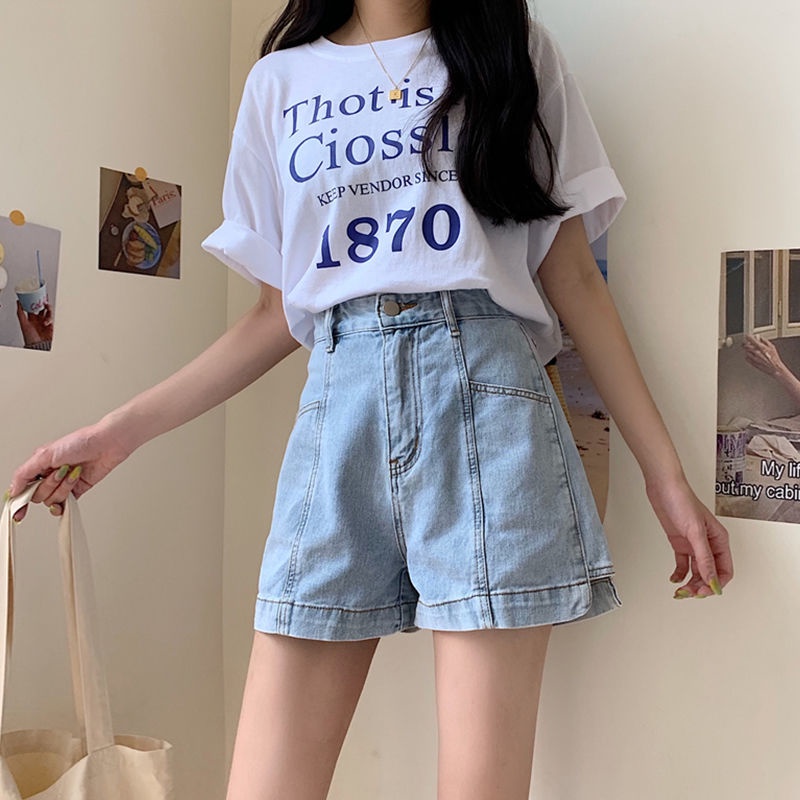 Jiashucheng Quần Short Denim Màu Đen Lưng Cao Dáng Chữ a Thời Trang Mùa Hè Cho Nữ