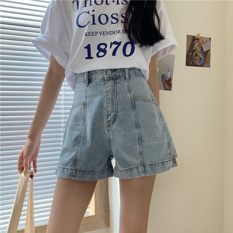 Jiashucheng Quần Short Denim Màu Đen Lưng Cao Dáng Chữ a Thời Trang Mùa Hè Cho Nữ