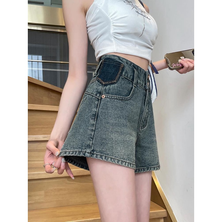 Jiashucheng Quần Short Denim Mỏng Lưng Cao Dáng Chữ a Thời Trang Mùa Hè 2023 Phong Cách Mới Cho Nữ