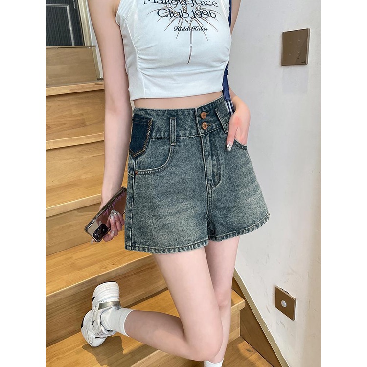 Jiashucheng Quần Short Denim Mỏng Lưng Cao Dáng Chữ a Thời Trang Mùa Hè 2023 Phong Cách Mới Cho Nữ