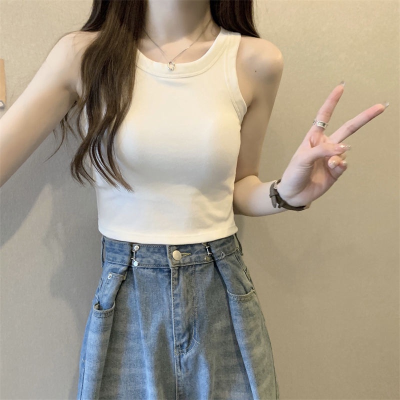 Jiashucheng Áo Thể Thao Cotton Sát Nách Dáng Ngắn Phong Cách Pháp Thời Trang Mùa Hè Hàng Mới Dành Cho Bạn Nữ