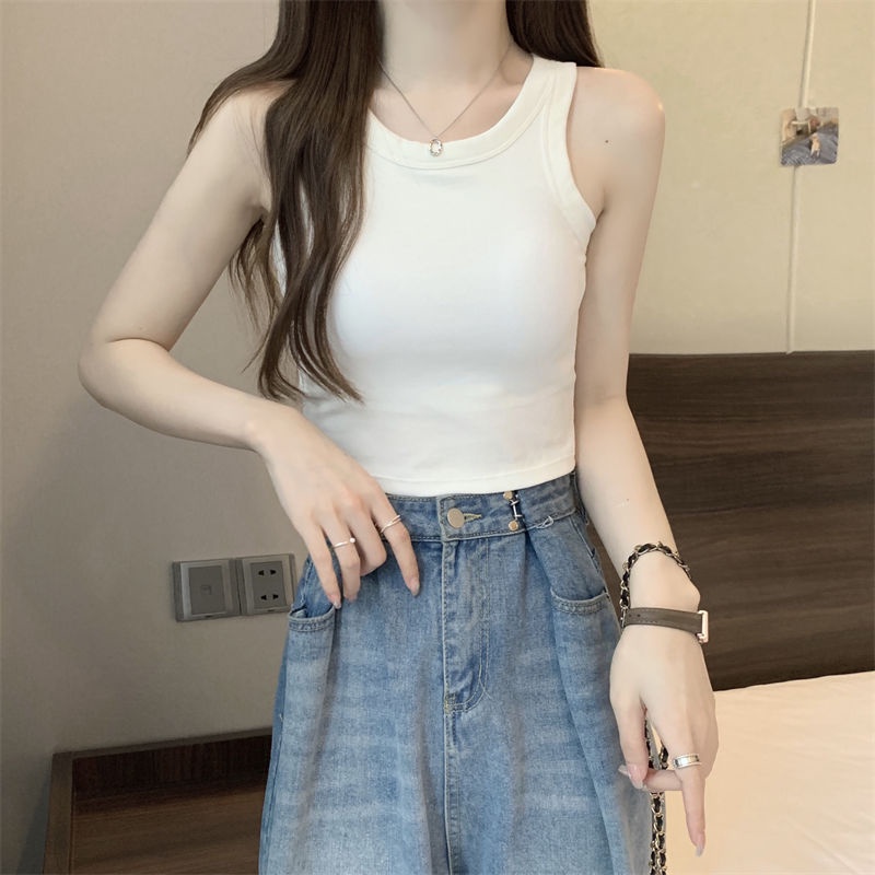 Jiashucheng Áo Thể Thao Cotton Sát Nách Dáng Ngắn Phong Cách Pháp Thời Trang Mùa Hè Hàng Mới Dành Cho Bạn Nữ