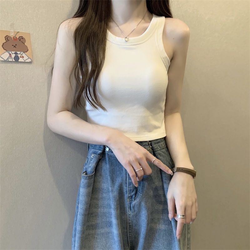 Jiashucheng Áo Thể Thao Cotton Sát Nách Dáng Ngắn Phong Cách Pháp Thời Trang Mùa Hè Hàng Mới Dành Cho Bạn Nữ