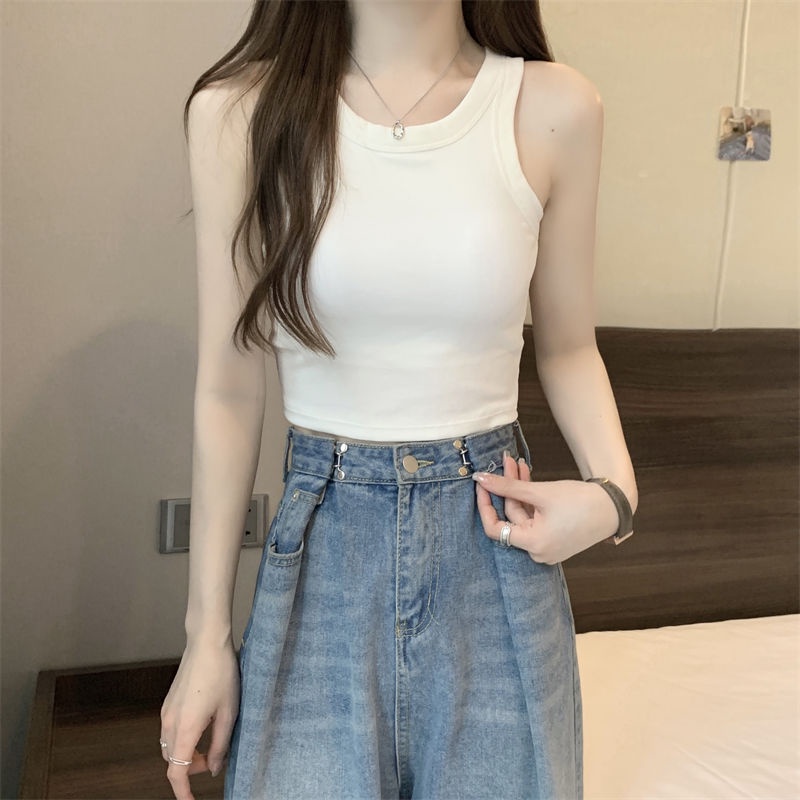 Jiashucheng Áo Thể Thao Cotton Sát Nách Dáng Ngắn Phong Cách Pháp Thời Trang Mùa Hè Hàng Mới Dành Cho Bạn Nữ