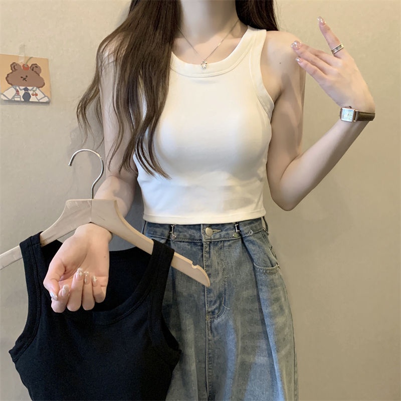 Jiashucheng Áo Thể Thao Cotton Sát Nách Dáng Ngắn Phong Cách Pháp Thời Trang Mùa Hè Hàng Mới Dành Cho Bạn Nữ