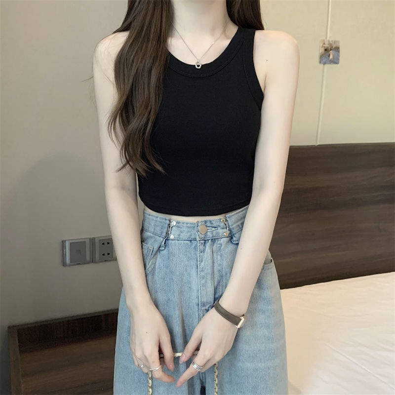 Jiashucheng Áo Thể Thao Cotton Sát Nách Dáng Ngắn Phong Cách Pháp Thời Trang Mùa Hè Hàng Mới Dành Cho Bạn Nữ