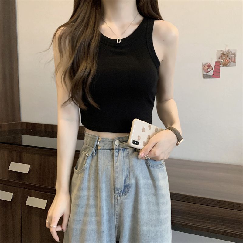 Jiashucheng Áo Thể Thao Cotton Sát Nách Dáng Ngắn Phong Cách Pháp Thời Trang Mùa Hè Hàng Mới Dành Cho Bạn Nữ