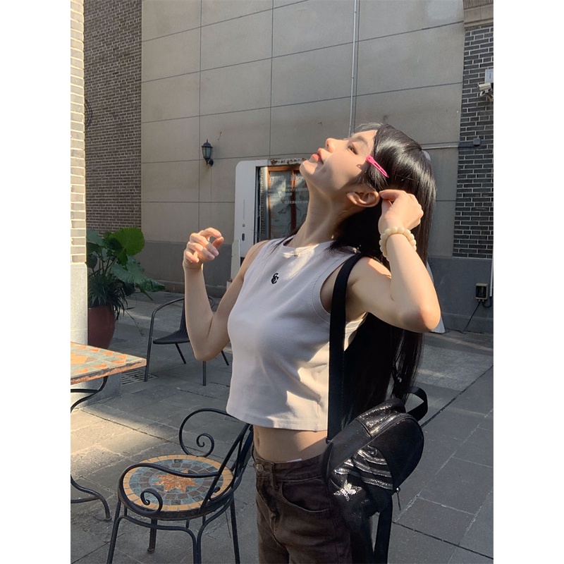 Jiashucheng Áo Hai Dây Ngắn Lưng Thêu Họa Tiết Phong Cách Ngọt Ngào Mùa Hè Cho Nữ