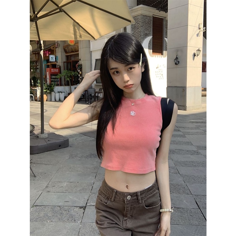 Jiashucheng Áo Hai Dây Ngắn Lưng Thêu Họa Tiết Phong Cách Ngọt Ngào Mùa Hè Cho Nữ