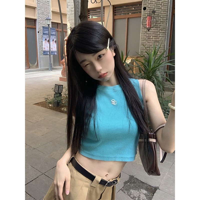 Jiashucheng Áo Hai Dây Ngắn Lưng Thêu Họa Tiết Phong Cách Ngọt Ngào Mùa Hè Cho Nữ