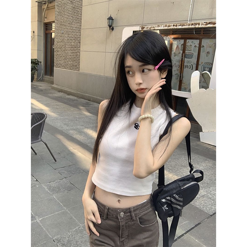 Jiashucheng Áo Hai Dây Ngắn Lưng Thêu Họa Tiết Phong Cách Ngọt Ngào Mùa Hè Cho Nữ