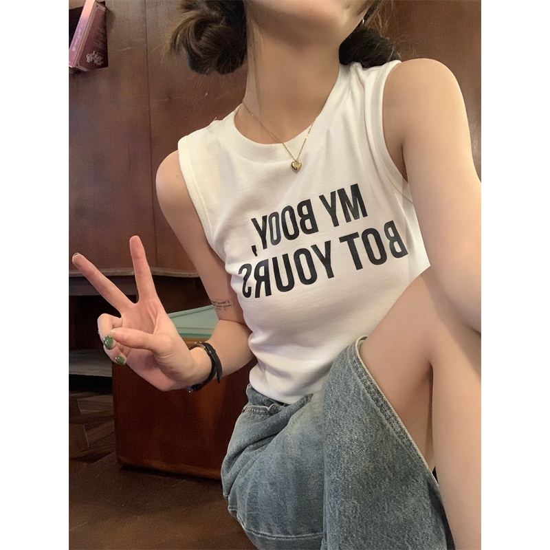 Jiashucheng Áo Thun Sát Nách Dáng Ôm In Chữ Phong Cách Hàn Quốc Thời Trang Mùa Xuân Mới Cho Nữ