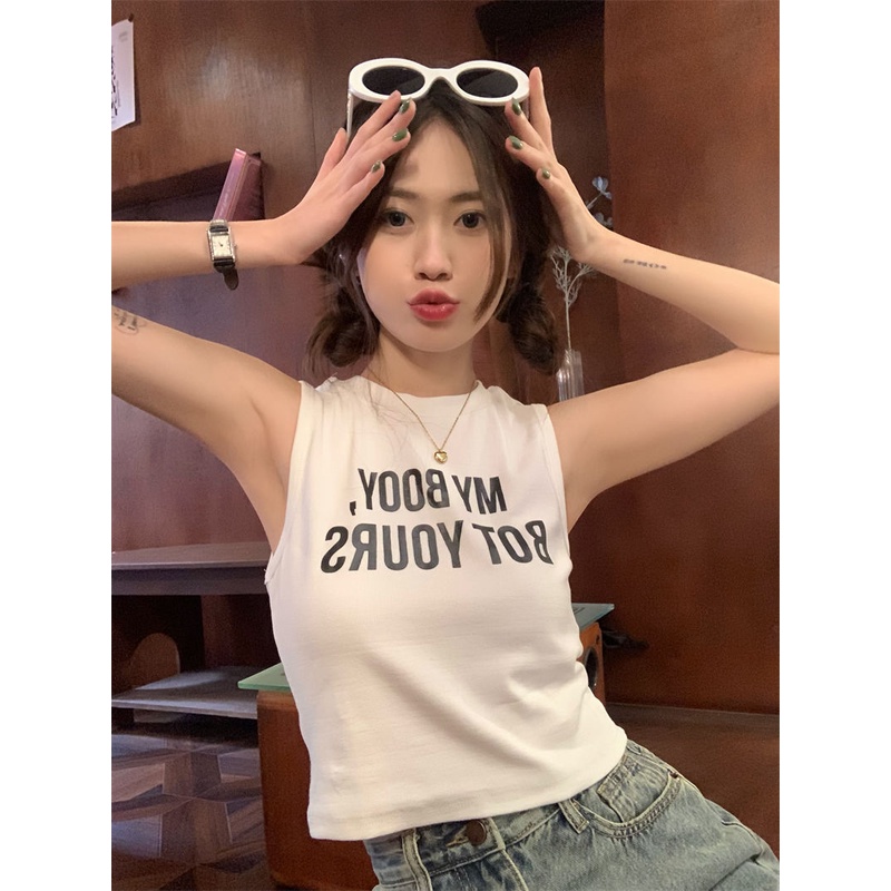 Jiashucheng Áo Thun Sát Nách Dáng Ôm In Chữ Phong Cách Hàn Quốc Thời Trang Mùa Xuân Mới Cho Nữ