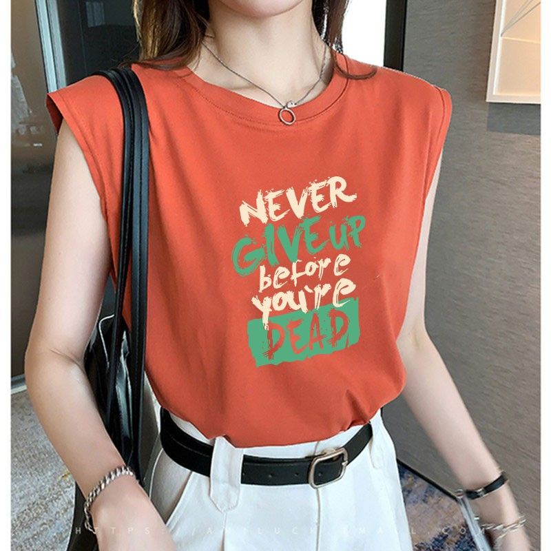 Jiashucheng Áo Lót Không Tay Dáng Rộng Cỡ Lớn In Chữ Thời Trang Mùa Hè Mới Cho Nữ