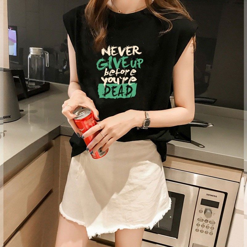 Jiashucheng Áo Lót Không Tay Dáng Rộng Cỡ Lớn In Chữ Thời Trang Mùa Hè Mới Cho Nữ