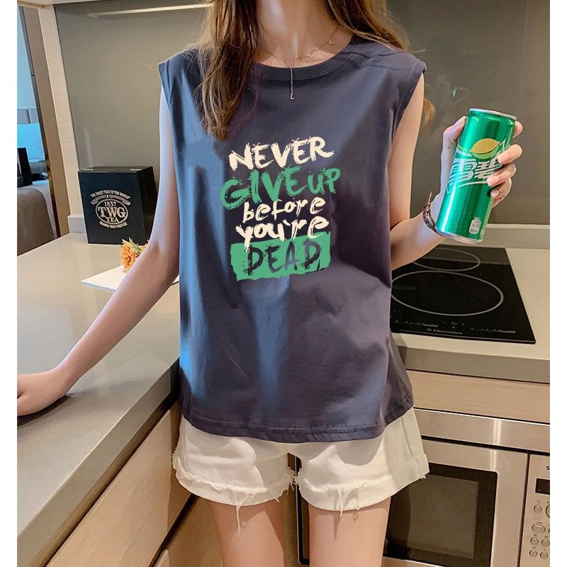 Jiashucheng Áo Lót Không Tay Dáng Rộng Cỡ Lớn In Chữ Thời Trang Mùa Hè Mới Cho Nữ