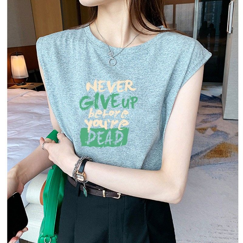 Jiashucheng Áo Lót Không Tay Dáng Rộng Cỡ Lớn In Chữ Thời Trang Mùa Hè Mới Cho Nữ