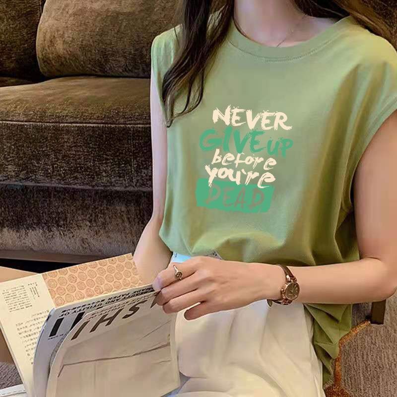 Jiashucheng Áo Lót Không Tay Dáng Rộng Cỡ Lớn In Chữ Thời Trang Mùa Hè Mới Cho Nữ