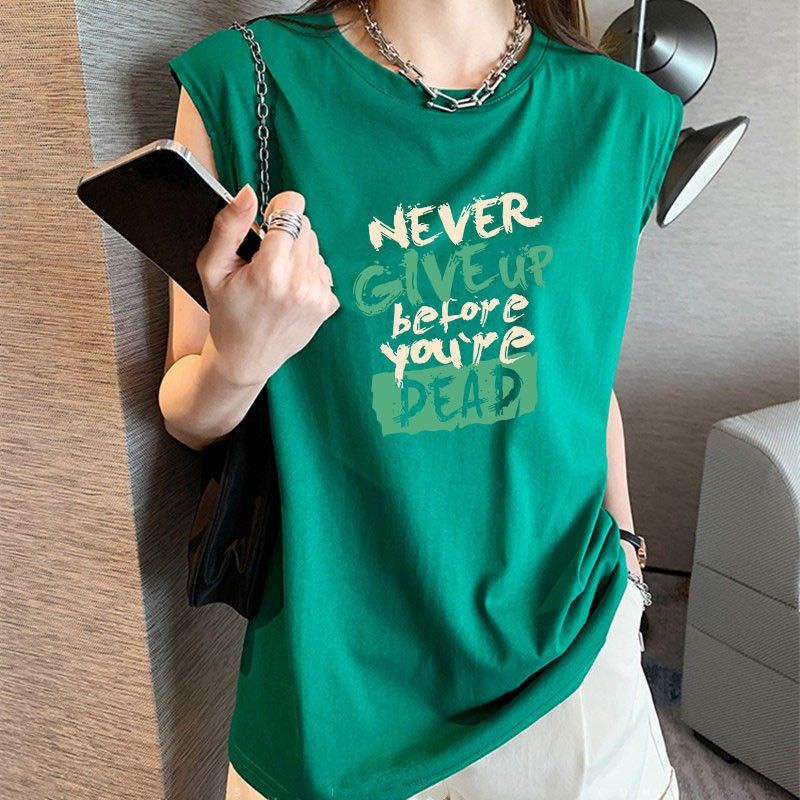 Jiashucheng Áo Lót Không Tay Dáng Rộng Cỡ Lớn In Chữ Thời Trang Mùa Hè Mới Cho Nữ