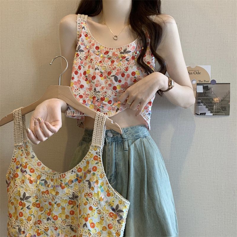 Jiashucheng Áo Dệt Kim Hai Dây Dáng Ngắn Thêu Họa Tiết Thổ Cẩm Phong Cách Cổ Điển Thời Trang Mùa Hè Hàng Mới Dành Cho Bạn Nữ