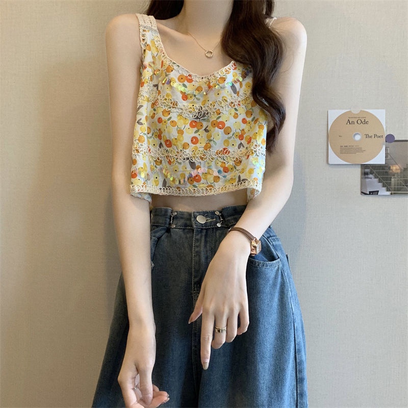 Jiashucheng Áo Dệt Kim Hai Dây Dáng Ngắn Thêu Họa Tiết Thổ Cẩm Phong Cách Cổ Điển Thời Trang Mùa Hè Hàng Mới Dành Cho Bạn Nữ