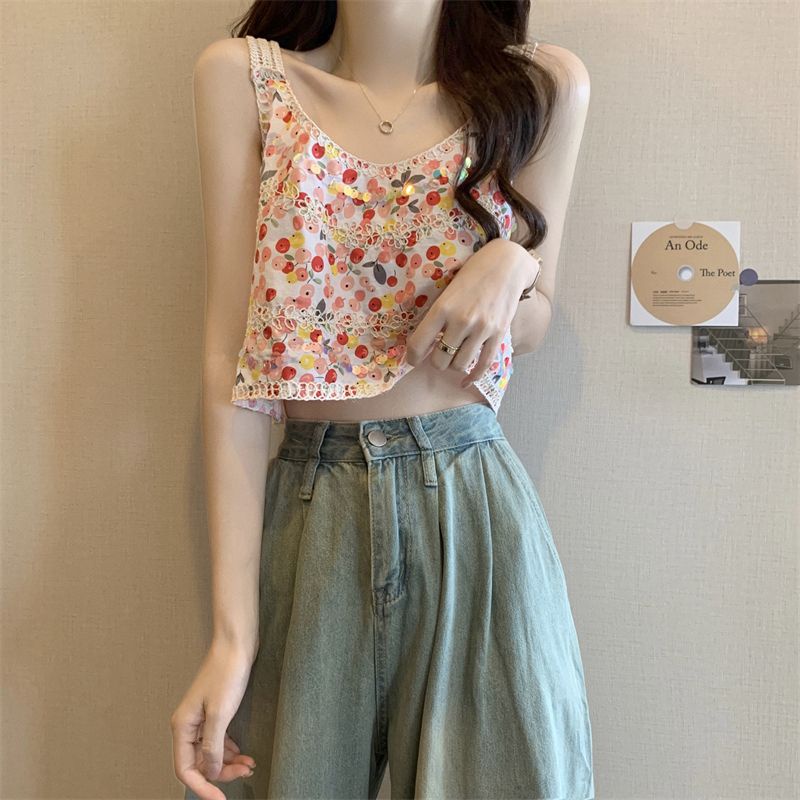 Jiashucheng Áo Dệt Kim Hai Dây Dáng Ngắn Thêu Họa Tiết Thổ Cẩm Phong Cách Cổ Điển Thời Trang Mùa Hè Hàng Mới Dành Cho Bạn Nữ