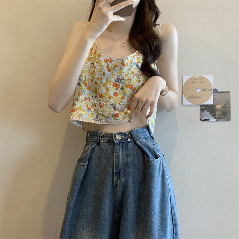 Jiashucheng Áo Dệt Kim Hai Dây Dáng Ngắn Thêu Họa Tiết Thổ Cẩm Phong Cách Cổ Điển Thời Trang Mùa Hè Hàng Mới Dành Cho Bạn Nữ