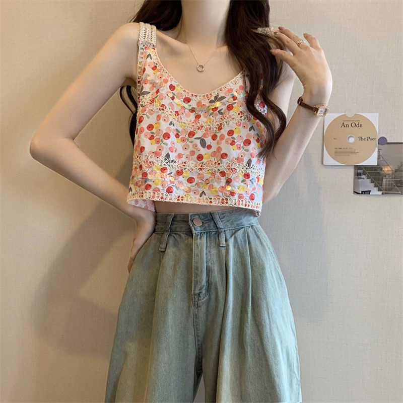 Jiashucheng Áo Dệt Kim Hai Dây Dáng Ngắn Thêu Họa Tiết Thổ Cẩm Phong Cách Cổ Điển Thời Trang Mùa Hè Hàng Mới Dành Cho Bạn Nữ